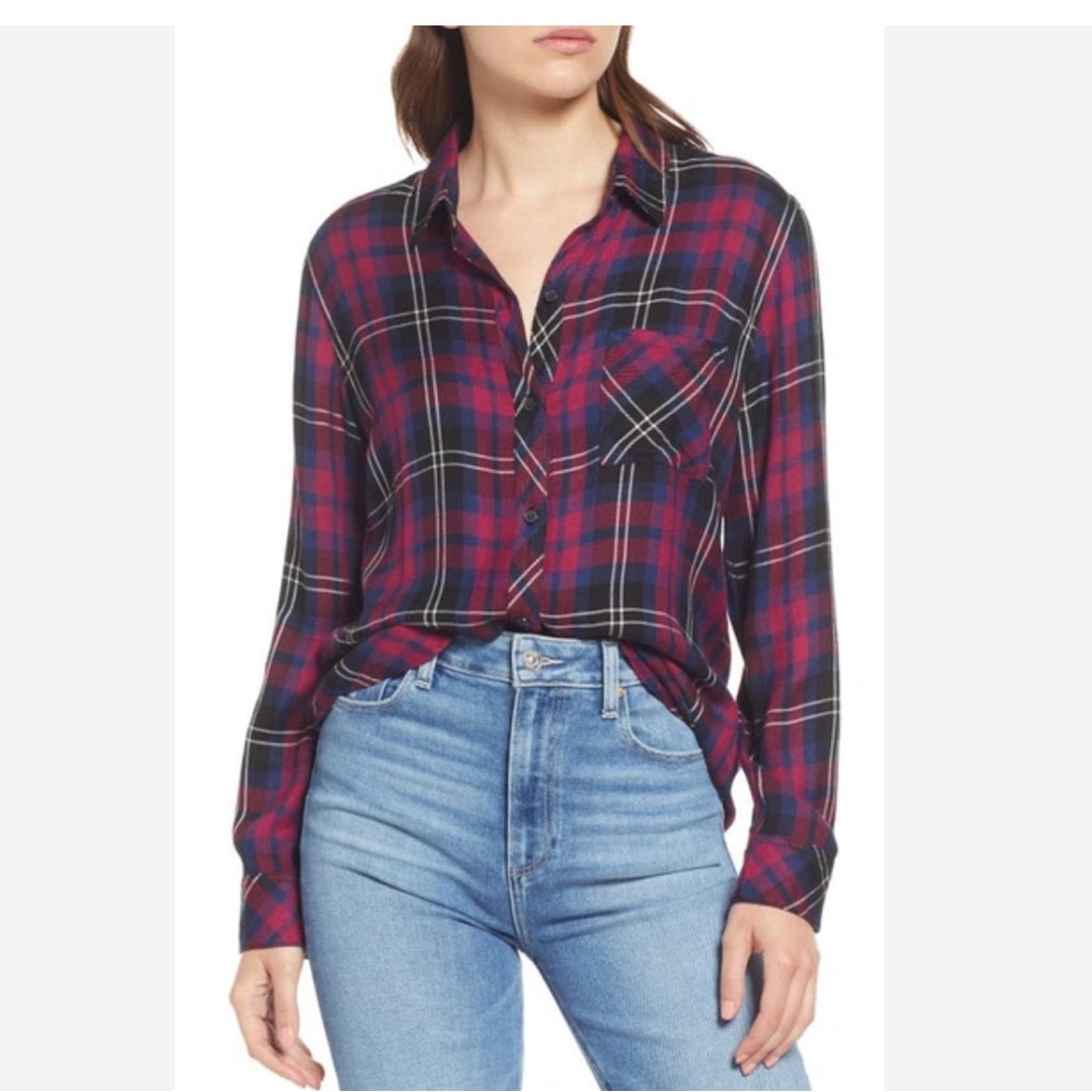 Rails Hunter Plaid Button Up Shirt Onyx Scarlet Navy XS